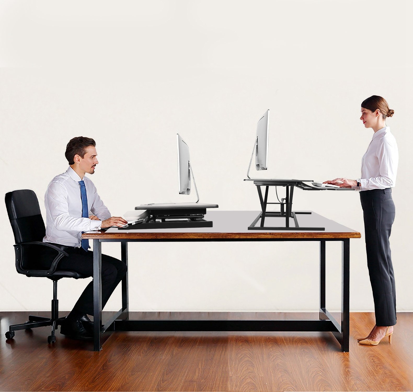 thumbnail image 2 of IMountek"Height Adjustable Standing Desk Converter For Dual Monitors & Laptop - Sit-Stand Riser Workstation"Black 2 of 9
