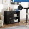 3-Drawer Wood File Cabinet; Mobile Lateral Filing Cabinet; Printer Stand with Open Storage Shelves for Home Office; Black