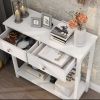 White Console Table with 2 Drawers Modern Wood Entryway Couch Sofa Table with Storage Shelf Narrow Long Hallway Foyer Table for Living Room
