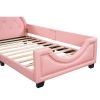 Twin Size Upholstered Daybed with Carton Ears Shaped Headboard; Pink