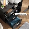 3-Drawer Wood File Cabinet; Mobile Lateral Filing Cabinet; Printer Stand with Open Storage Shelves for Home Office; Black