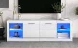 ON-TREND Modern TV Stand with 2 Tempered Glass Shelves; High Gloss Entertainment Center for TVs Up to 70'; Elegant TV Cabinet with LED Color Changing