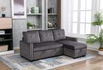 77 Inch Reversible Sectional Storage Sleeper Sofa Bed ; L-Shape 2 Seat Sectional Chaise With Storage ; Skin-Feeling Velvet Fabric ; Dark Grey Color Fo