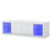 ON-TREND Modern TV Stand with 2 Tempered Glass Shelves; High Gloss Entertainment Center for TVs Up to 70'; Elegant TV Cabinet with LED Color Changing