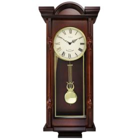 Bedford Clock Collection Grand 31 Inch Chiming Pendulum Wall Clock in Antique Mahogany Cherry Finish