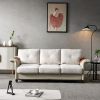 Living Room Furniture Linen Fabric Faux Leather with Wood Leg Sofa