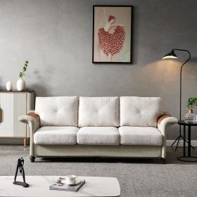 Living Room Furniture Linen Fabric Faux Leather with Wood Leg Sofa (Color: Beige)