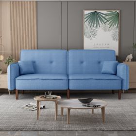 Futon Sofa bed For Living Room with Solid Wood Leg (Color: Blue)