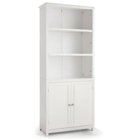 Standing Wooden Bookcase with  3 Tier Open Book Shelving and Double Doors (Color: White)