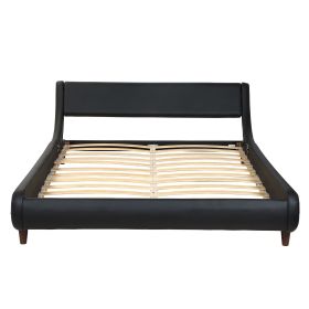 Modern Upholstered Bed Frame with Adjustable Headboard, Unique Faux Leather Platform Bed with Wood Slat Support (size: FULL SIZE)