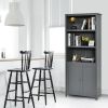 Standing Wooden Bookcase with  3 Tier Open Book Shelving and Double Doors