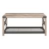 38.82" Farmhouse Coffee Table;  2-Tier Cocktail Table;  Center Table with Mesh Shelf;  Steel Frame;  Corner Protection;  Industrial Style;  Long Table