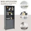 Standing Wooden Bookcase with  3 Tier Open Book Shelving and Double Doors